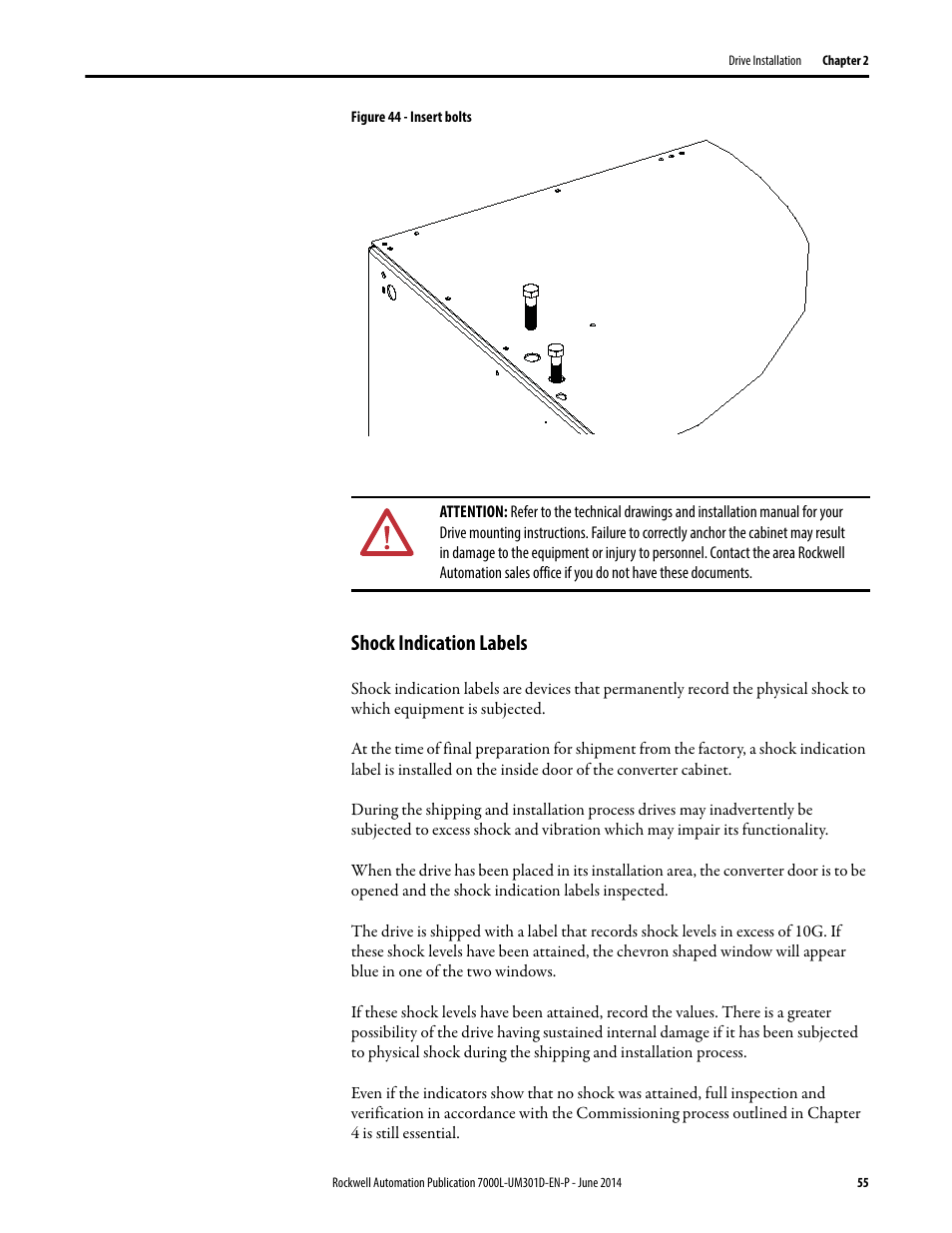 Shock indication labels, Figure 44 | Rockwell Automation 7000L PowerFlex Medium Voltage AC Drive (C-Frame) - ForGe Control User Manual | Page 55 / 432