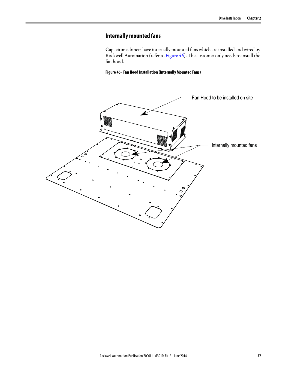 Internally mounted fans | Rockwell Automation 7000L PowerFlex Medium Voltage AC Drive (C-Frame) - ForGe Control User Manual | Page 57 / 432