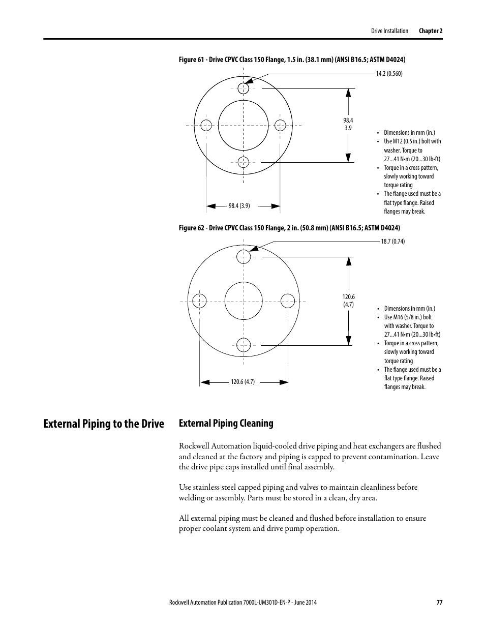 External piping to the drive, External piping cleaning | Rockwell Automation 7000L PowerFlex Medium Voltage AC Drive (C-Frame) - ForGe Control User Manual | Page 77 / 432