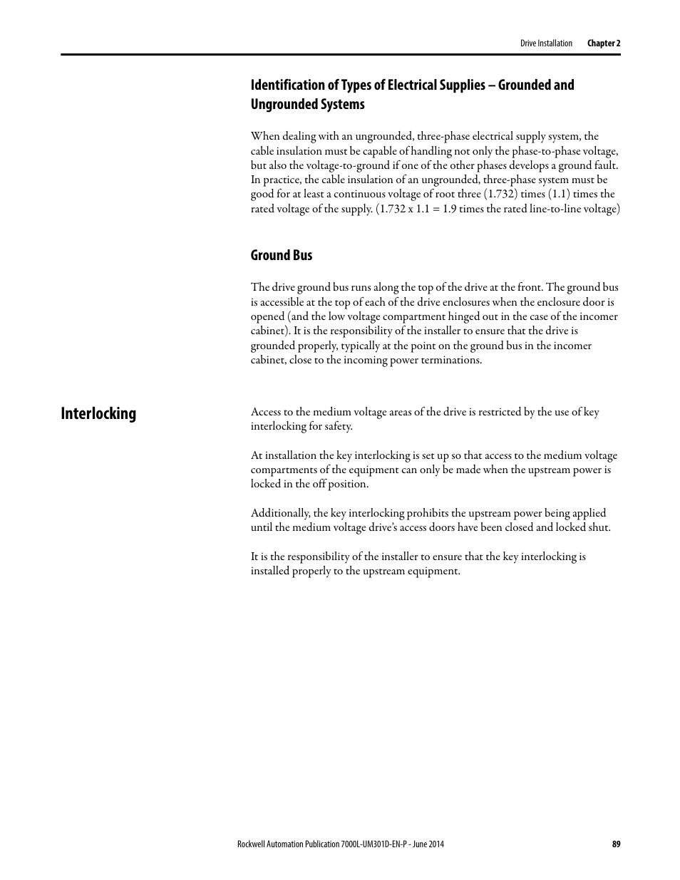 Ground bus, Interlocking | Rockwell Automation 7000L PowerFlex Medium Voltage AC Drive (C-Frame) - ForGe Control User Manual | Page 89 / 432