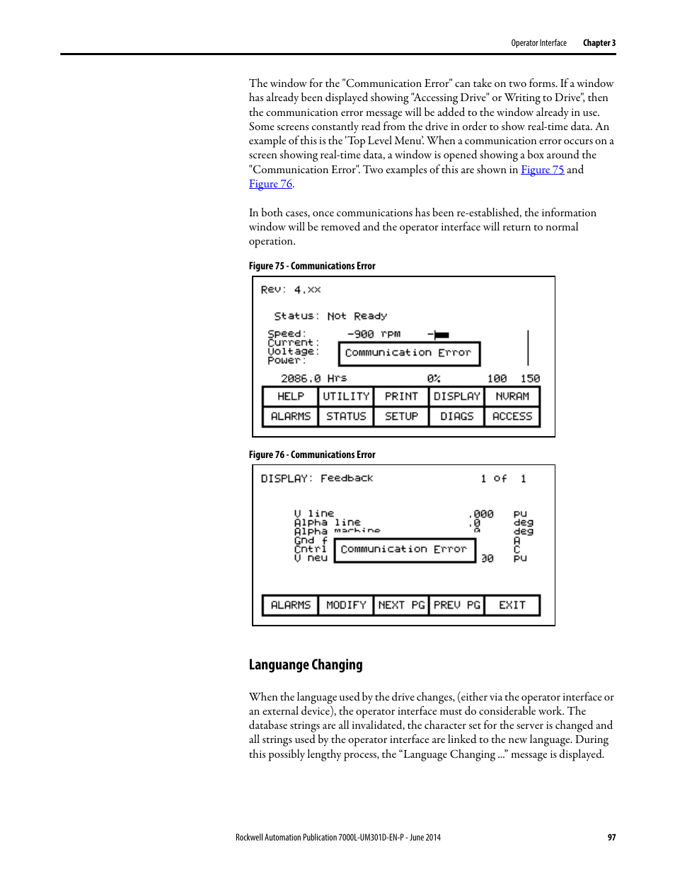 Languange changing | Rockwell Automation 7000L PowerFlex Medium Voltage AC Drive (C-Frame) - ForGe Control User Manual | Page 97 / 432