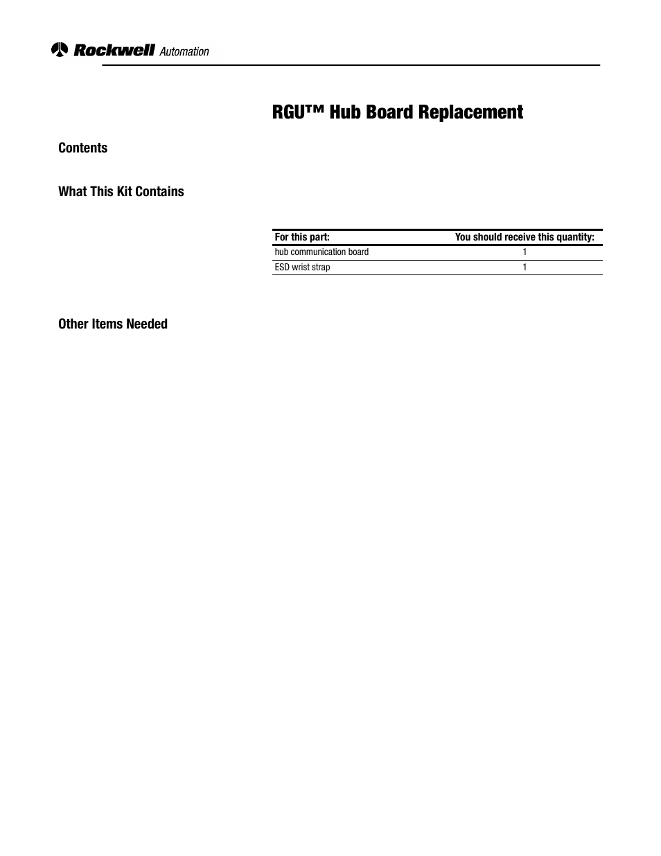 Rockwell Automation 2364F RGU Hub Board Replacement User Manual | 4 pages