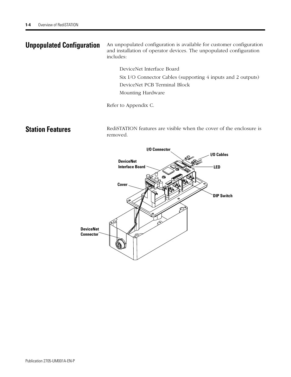 Unpopulated configuration, Station features, Unpopulated configuration -4 station features -4 | Rockwell Automation 2705 RediSTATION Operator Interface User Manual User Manual | Page 10 / 64