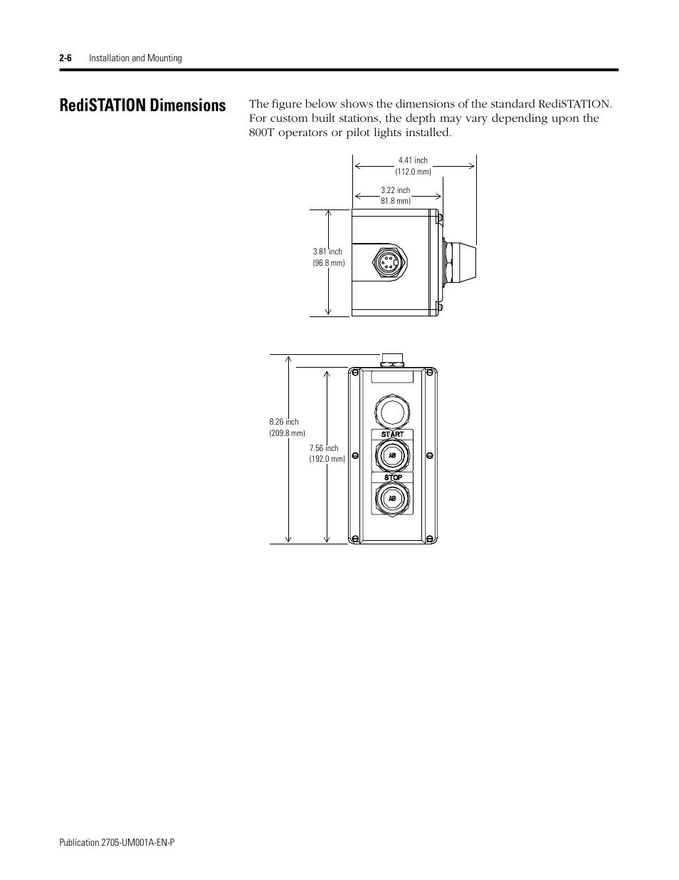 Redistation dimensions, Redistation dimensions -6 | Rockwell Automation 2705 RediSTATION Operator Interface User Manual User Manual | Page 22 / 64