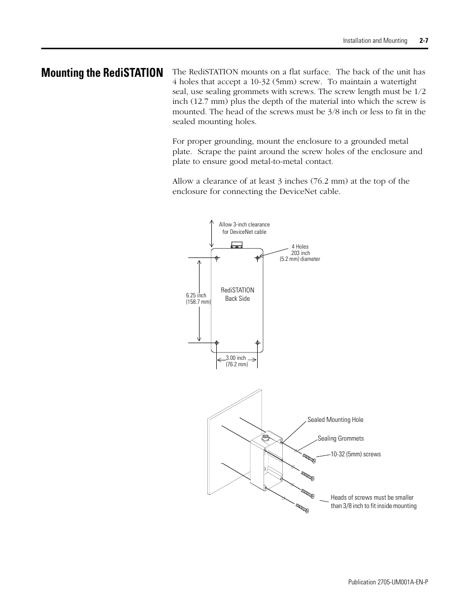 Mounting the redistation, Mounting the redistation -7 | Rockwell Automation 2705 RediSTATION Operator Interface User Manual User Manual | Page 23 / 64