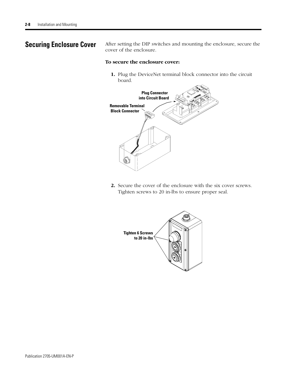 Securing enclosure cover, Securing enclosure cover -8 | Rockwell Automation 2705 RediSTATION Operator Interface User Manual User Manual | Page 24 / 64