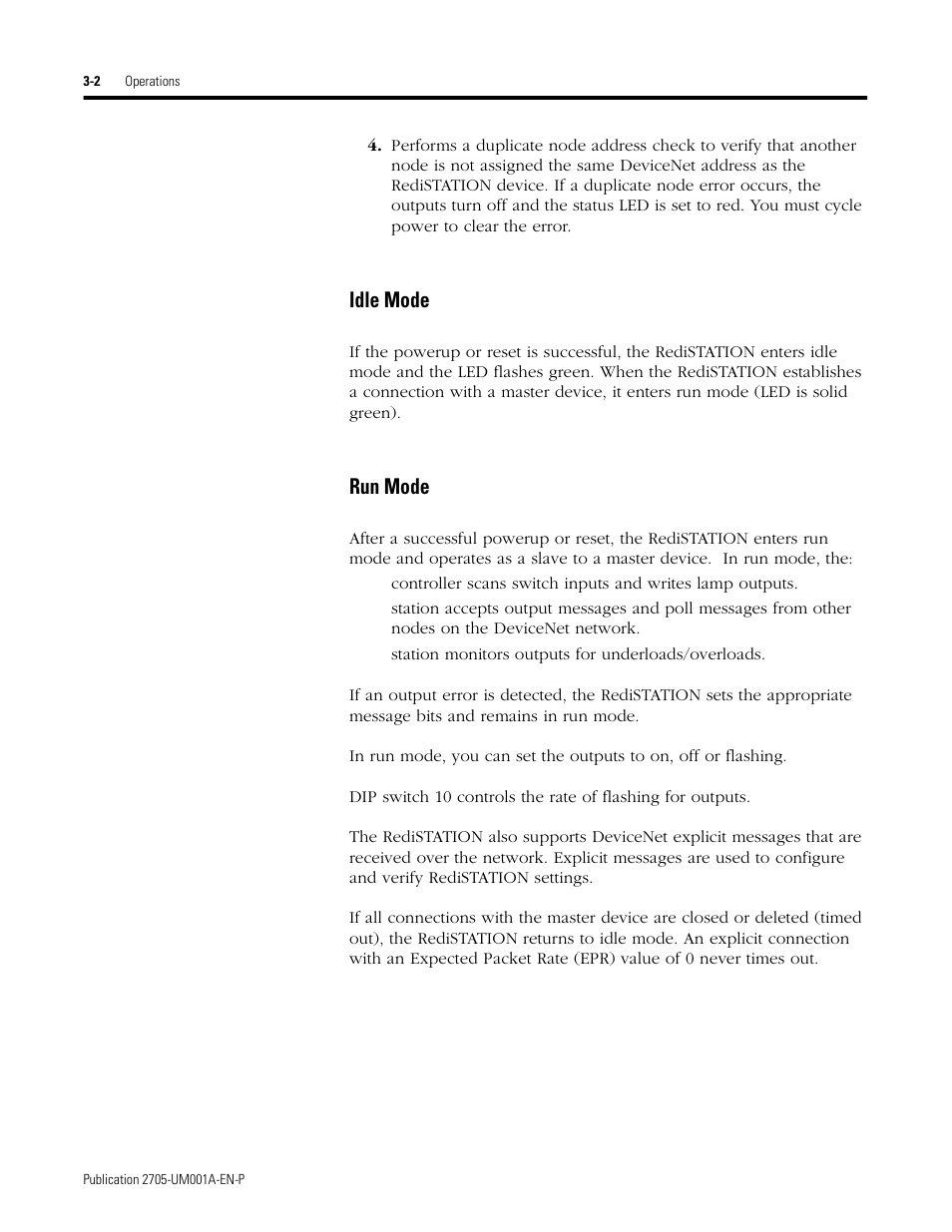 Idle mode, Run mode, Idle mode -2 run mode -2 | Rockwell Automation 2705 RediSTATION Operator Interface User Manual User Manual | Page 28 / 64