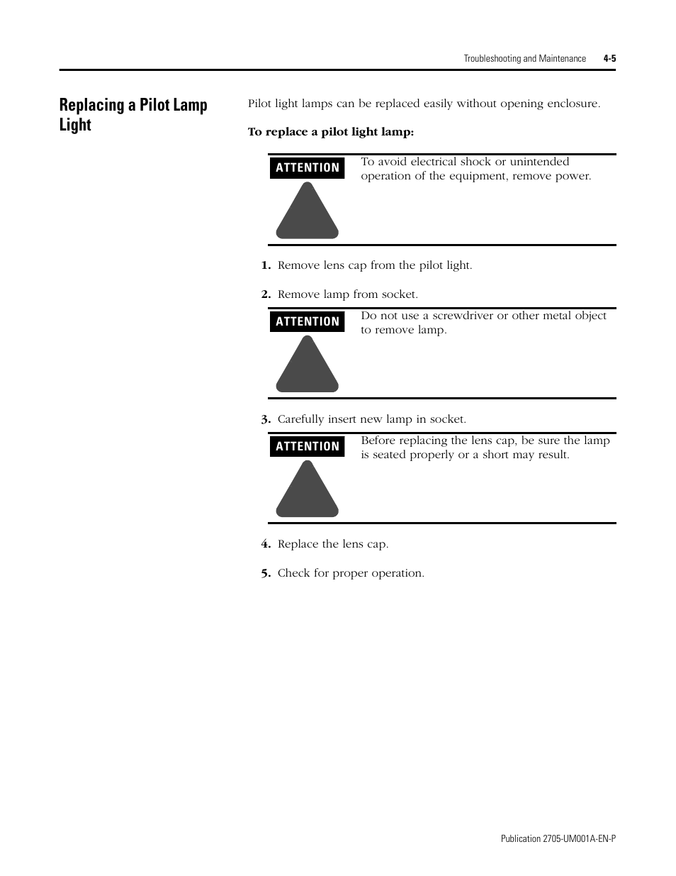 Replacing a pilot lamp light | Rockwell Automation 2705 RediSTATION Operator Interface User Manual User Manual | Page 35 / 64