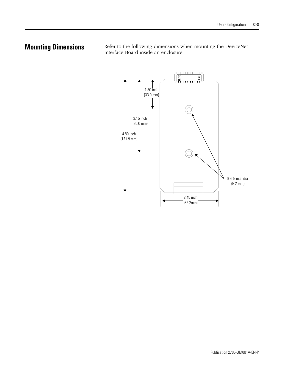 Mounting dimensions | Rockwell Automation 2705 RediSTATION Operator Interface User Manual User Manual | Page 57 / 64
