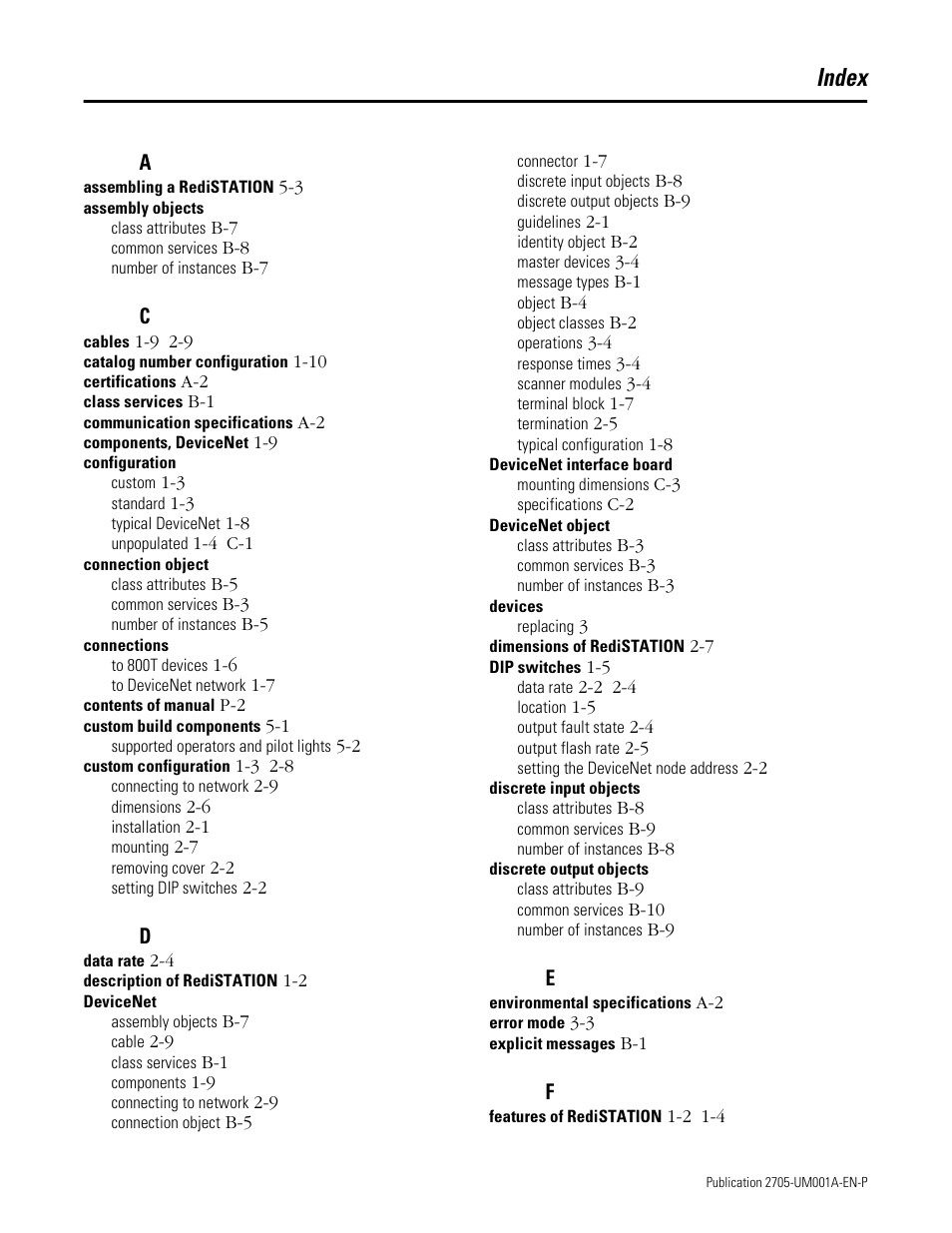 Index | Rockwell Automation 2705 RediSTATION Operator Interface User Manual User Manual | Page 61 / 64