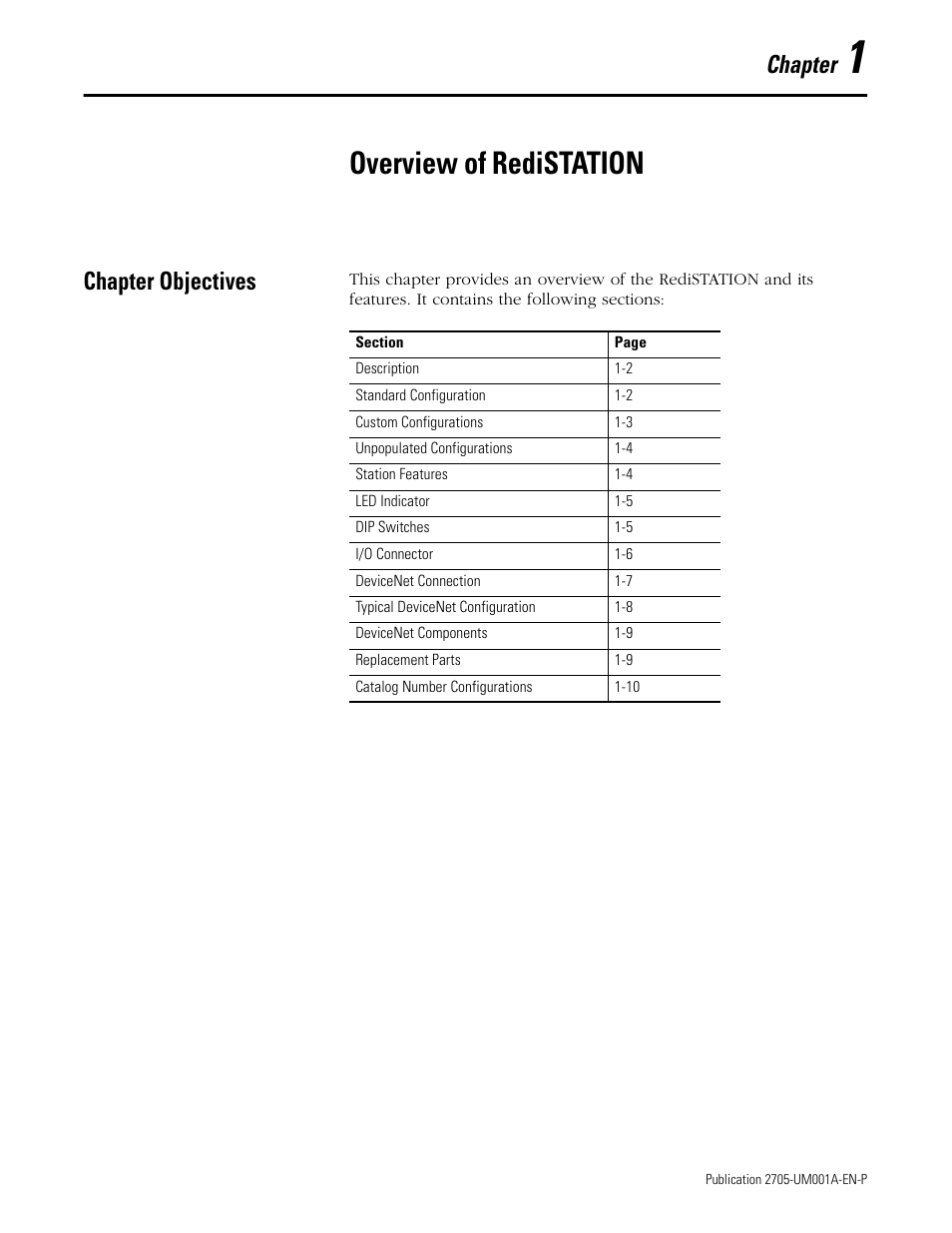 Overview of redistation, Chapter objectives, Chapter objectives -1 | Chapter | Rockwell Automation 2705 RediSTATION Operator Interface User Manual User Manual | Page 7 / 64