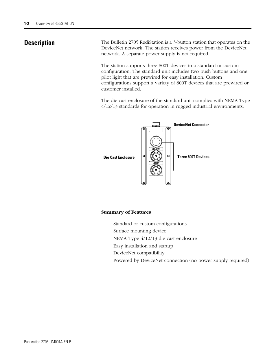 Description, Description -2 | Rockwell Automation 2705 RediSTATION Operator Interface User Manual User Manual | Page 8 / 64