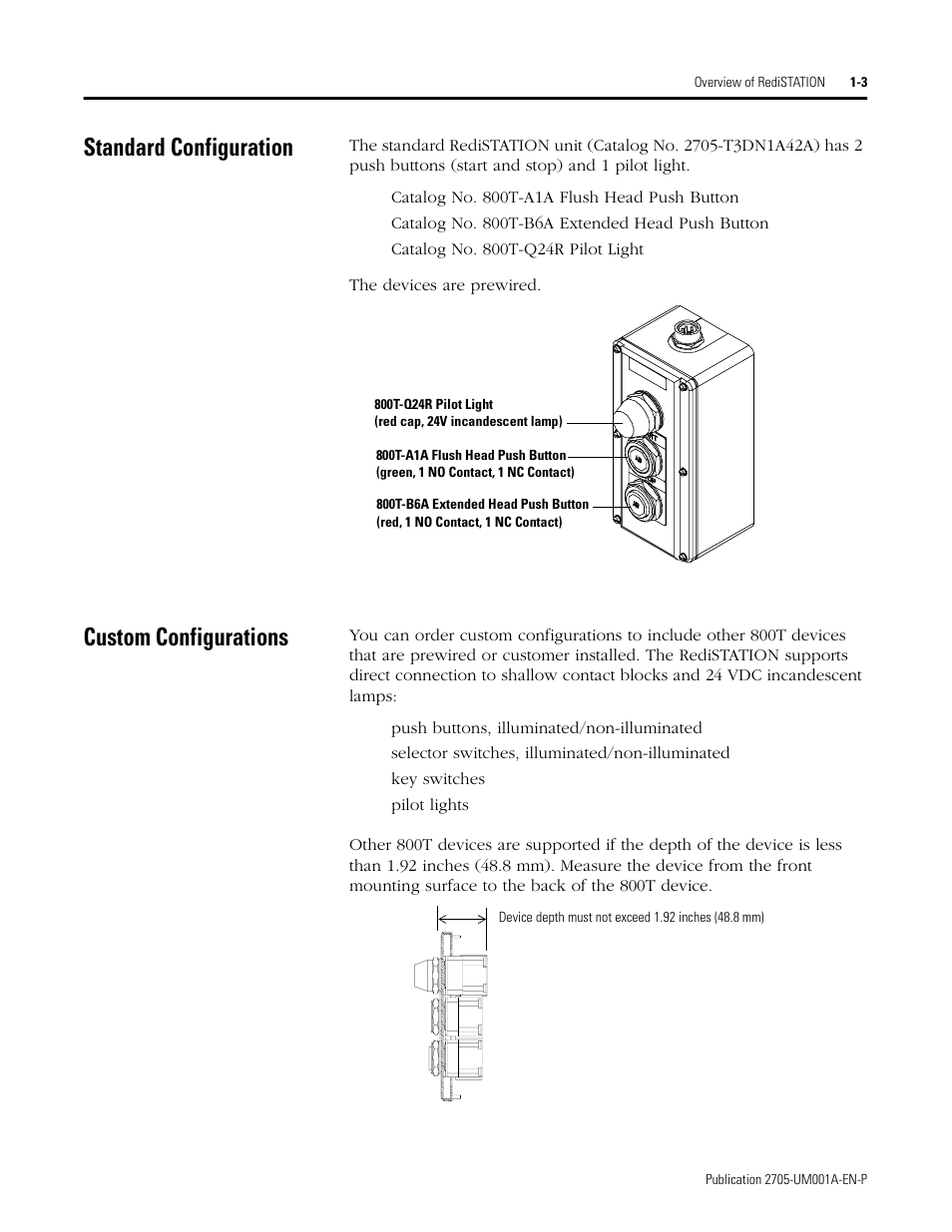 Standard configuration, Custom configurations, Standard configuration -3 custom configurations -3 | Rockwell Automation 2705 RediSTATION Operator Interface User Manual User Manual | Page 9 / 64