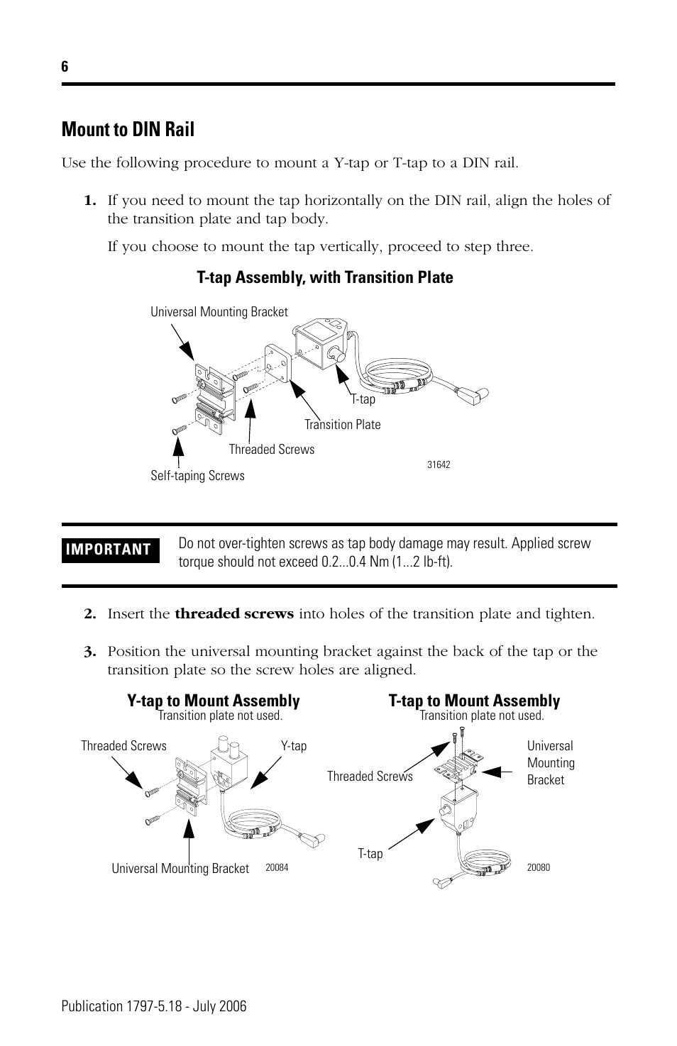Mount to din rail | Rockwell Automation 1797-TPYS ControlNet Coax Taps User Manual | Page 6 / 12
