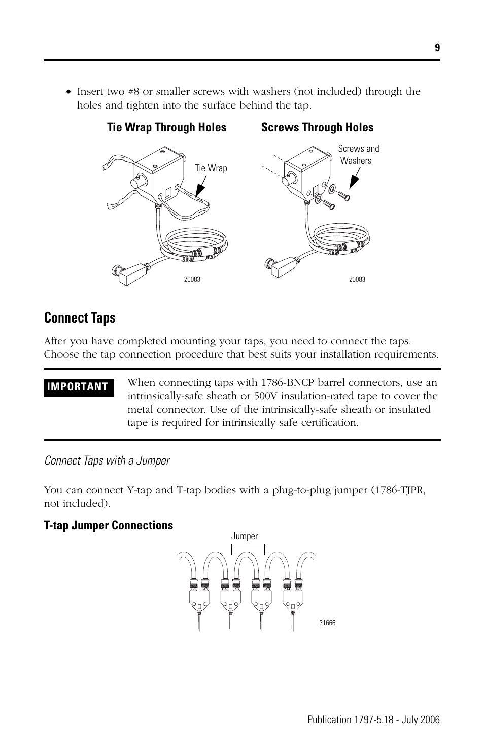 Connect taps | Rockwell Automation 1797-TPYS ControlNet Coax Taps User Manual | Page 9 / 12