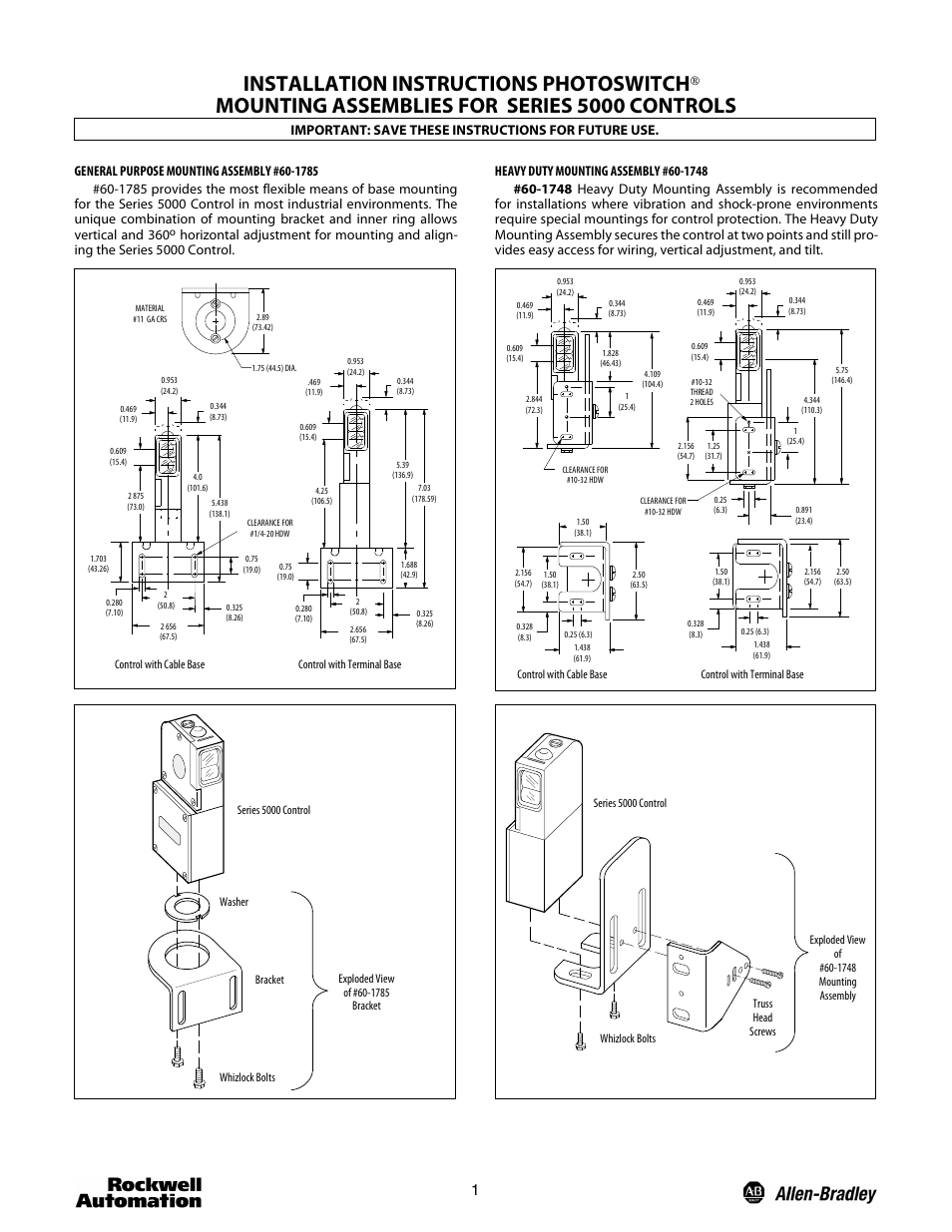 Rockwell Automation 60-2213 Mounting Assemblies User Manual | 2 pages