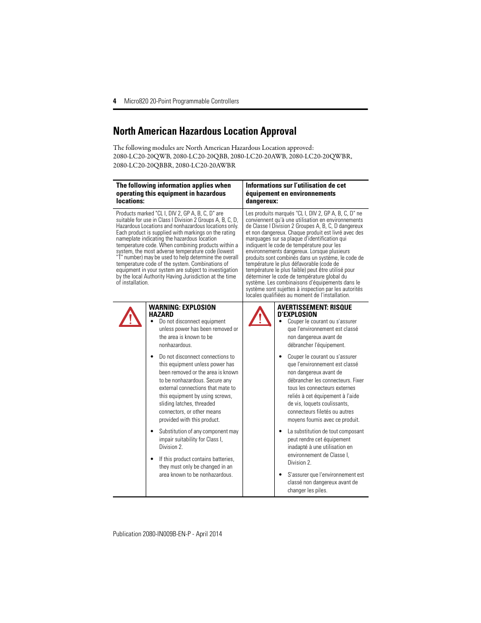 North american hazardous location approval | Rockwell Automation 2080-LC20-20QWB_20AWB_20QBB_20QWBR_20AWBR_20QBBR Micro820 20-Point Programmable Controllers User Manual | Page 4 / 24