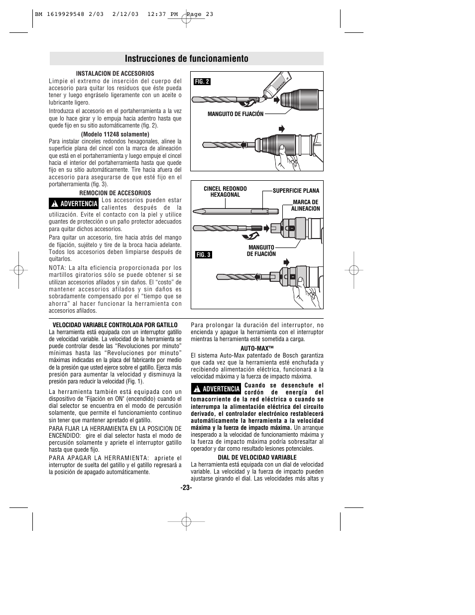 Instrucciones de funcionamiento | Bosch 11241EVS User Manual | Page 23 / 28