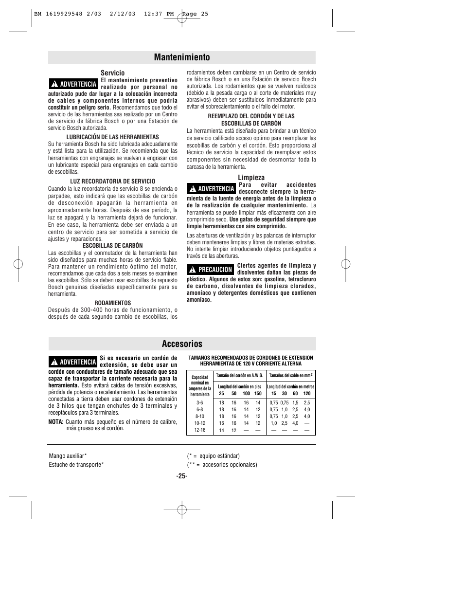 Mantenimiento, Accesorios | Bosch 11241EVS User Manual | Page 25 / 28