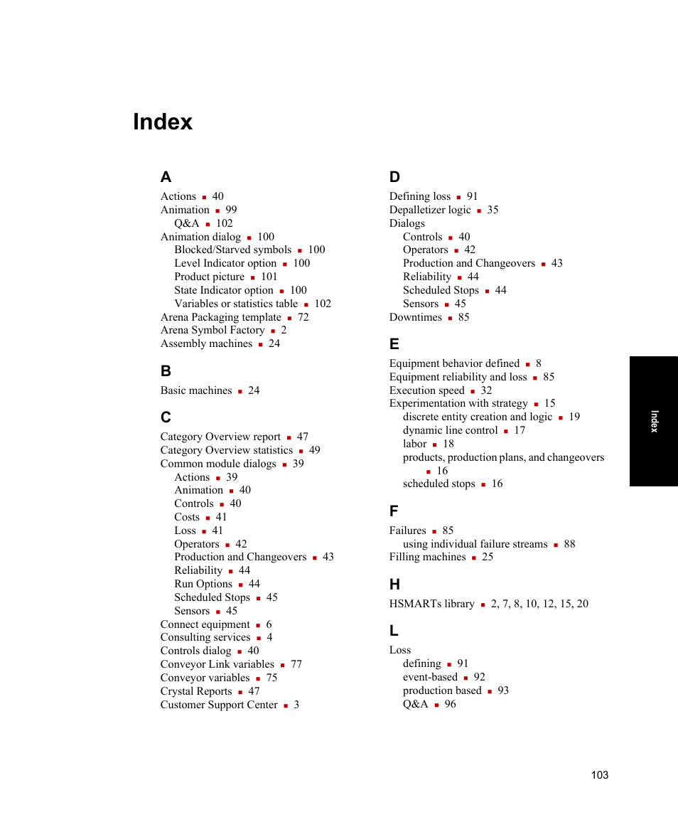 Index | Rockwell Automation Arena Packaging Users Guide User Manual | Page 109 / 112