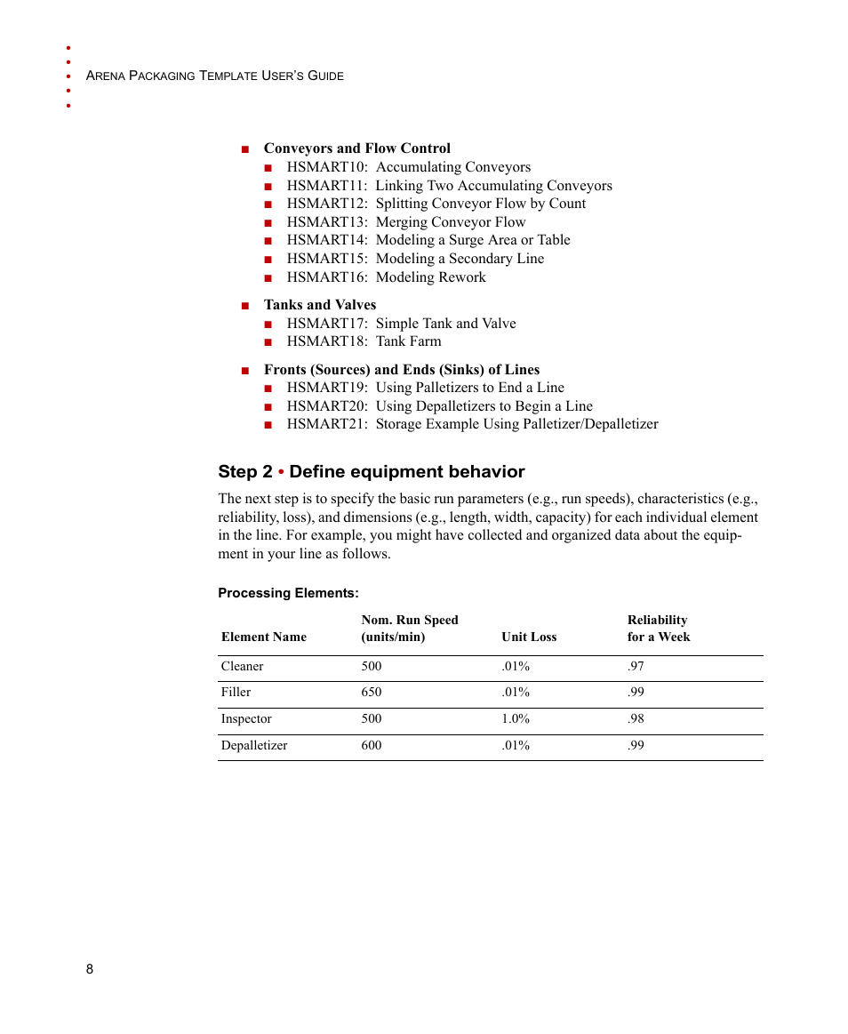 Step 2 . define equipment behavior, Step 2, Define equipment behavior | Rockwell Automation Arena Packaging Users Guide User Manual | Page 14 / 112