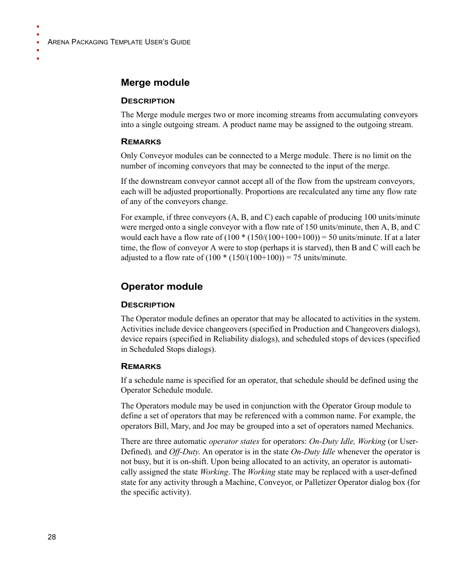 Merge module, Operator module, Merge module operator module | Rockwell Automation Arena Packaging Users Guide User Manual | Page 34 / 112