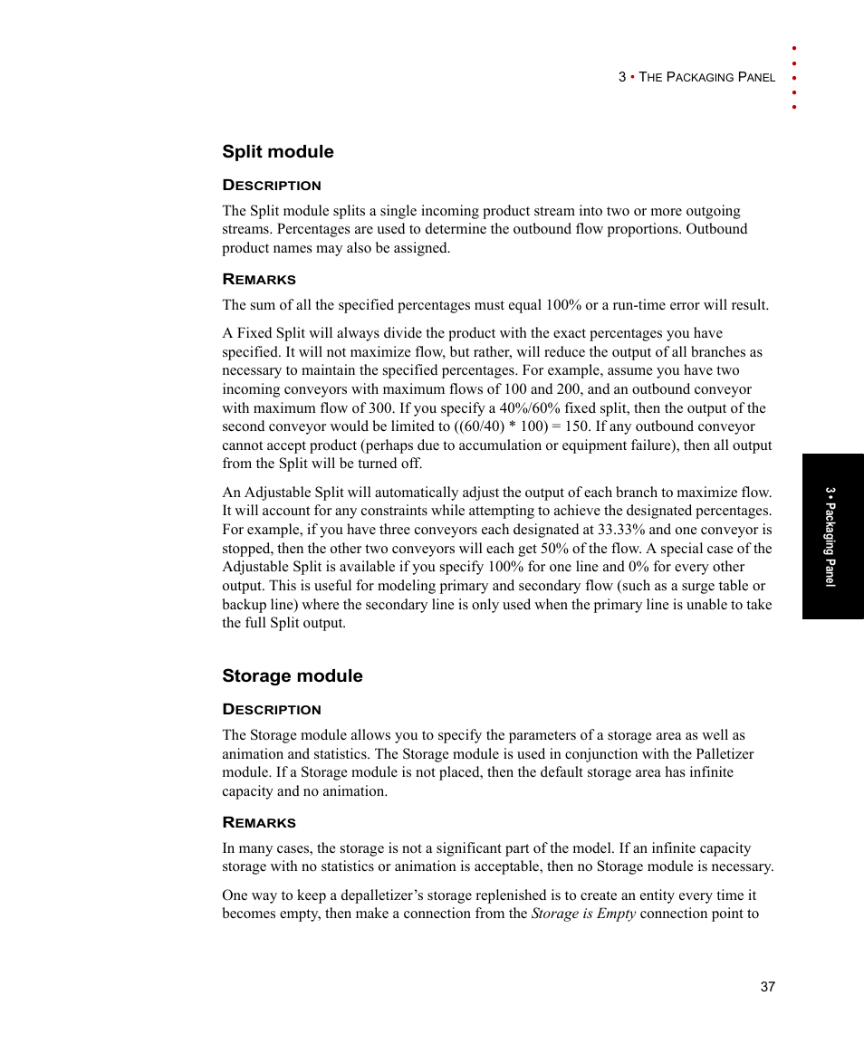 Split module, Storage module, Split module storage module | Rockwell Automation Arena Packaging Users Guide User Manual | Page 43 / 112