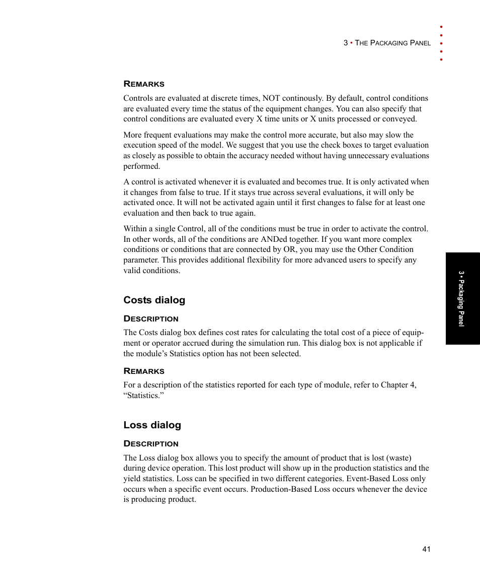 Costs dialog, Loss dialog, Costs dialog loss dialog | Rockwell Automation Arena Packaging Users Guide User Manual | Page 47 / 112