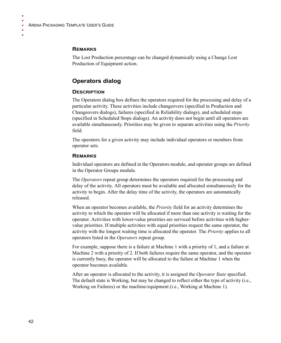 Operators dialog | Rockwell Automation Arena Packaging Users Guide User Manual | Page 48 / 112