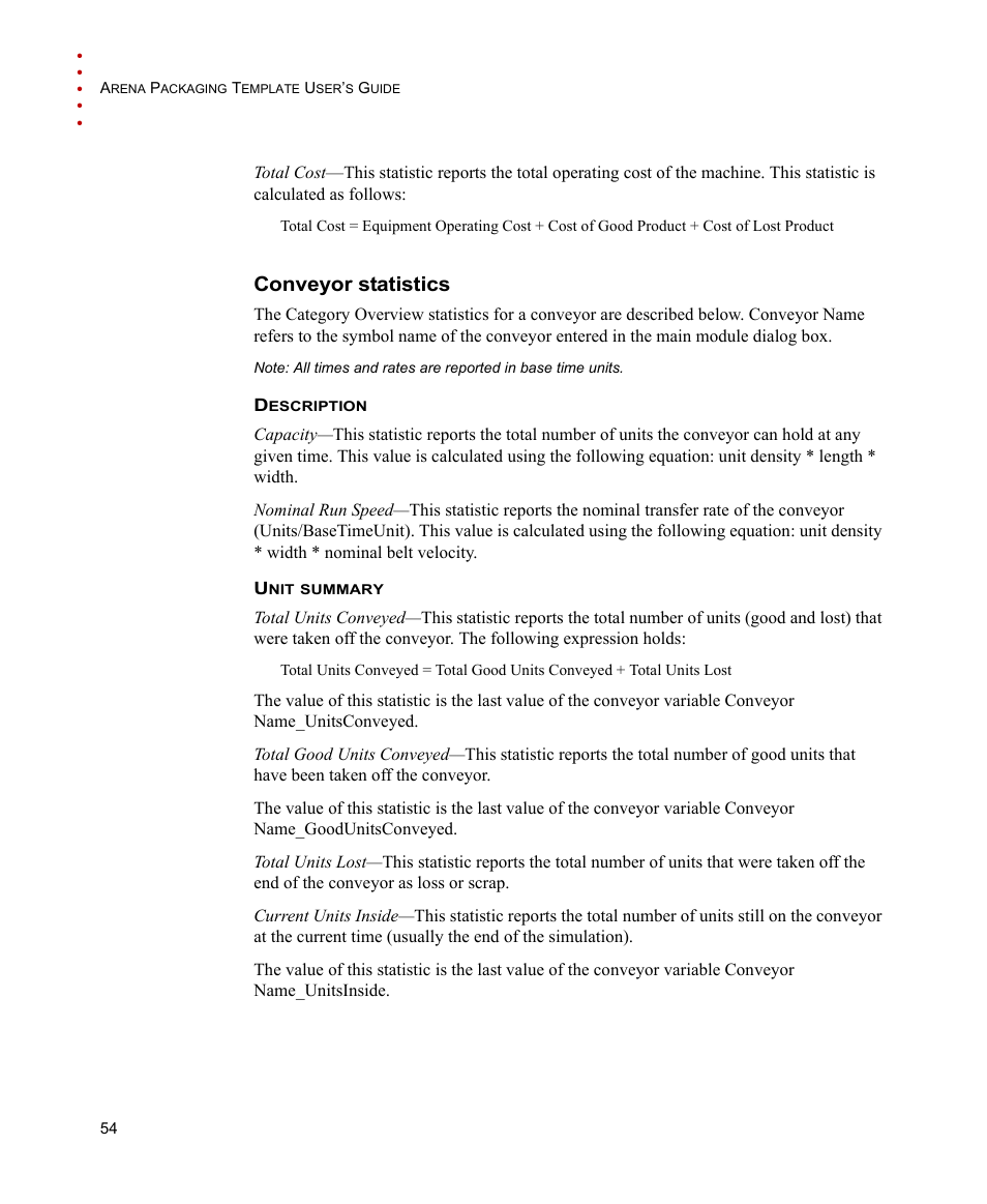 Conveyor statistics | Rockwell Automation Arena Packaging Users Guide User Manual | Page 60 / 112