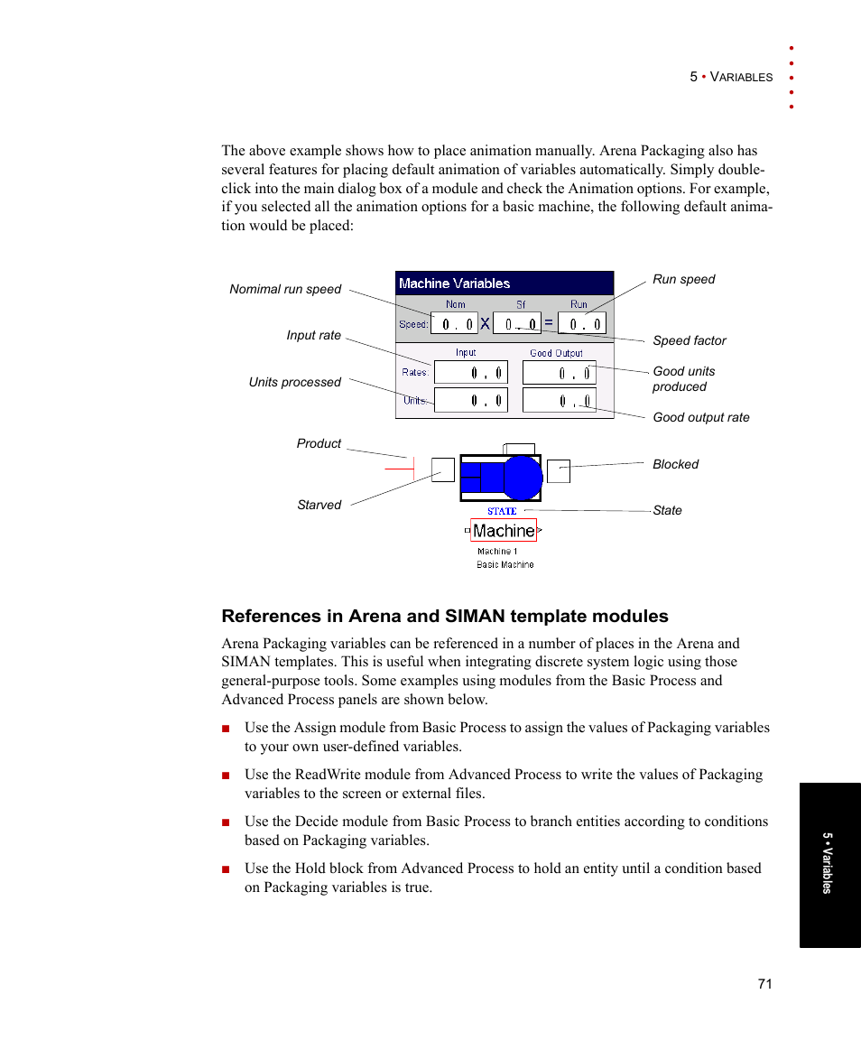 References in arena and siman template modules | Rockwell Automation Arena Packaging Users Guide User Manual | Page 77 / 112