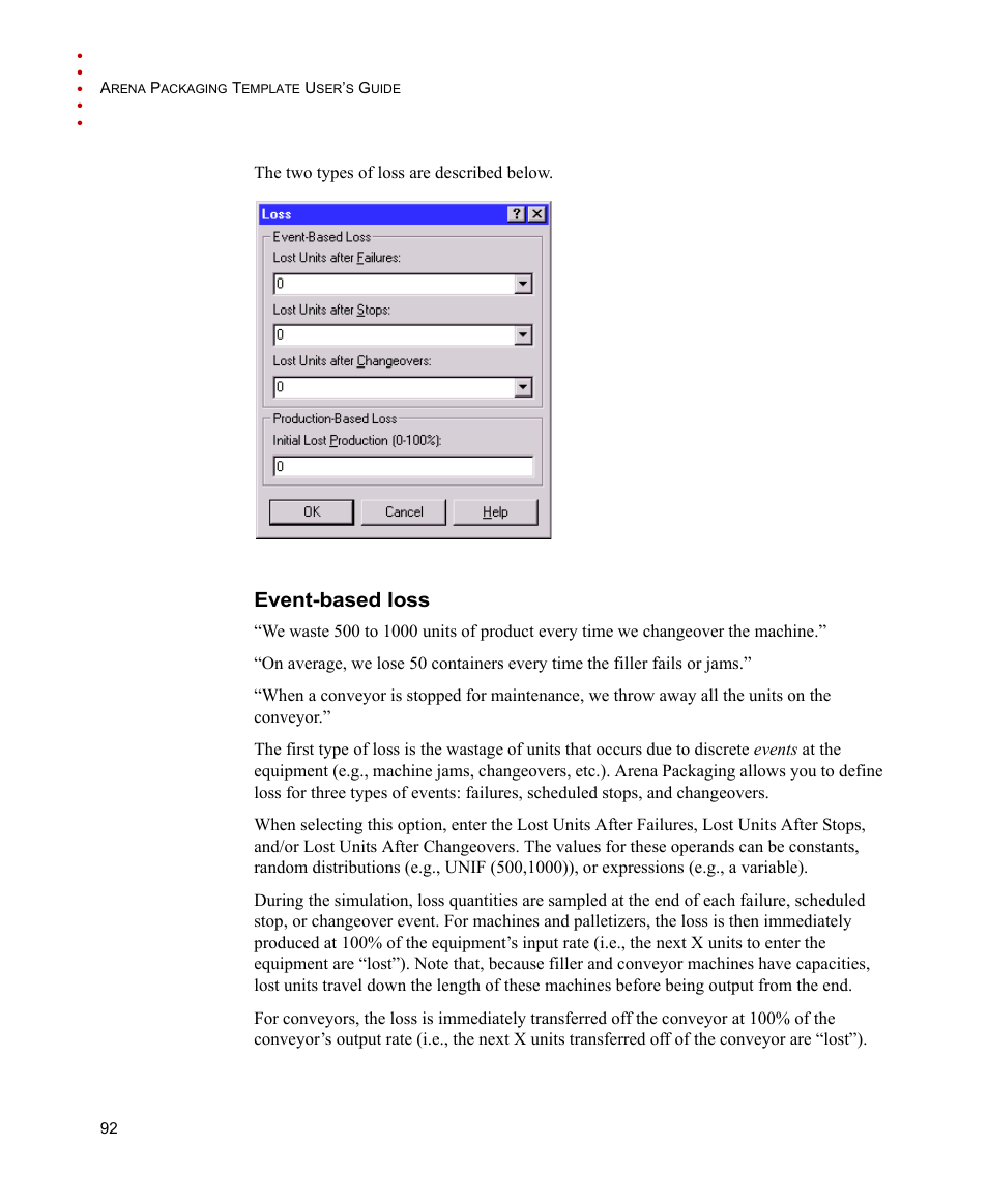 Event-based loss | Rockwell Automation Arena Packaging Users Guide User Manual | Page 98 / 112