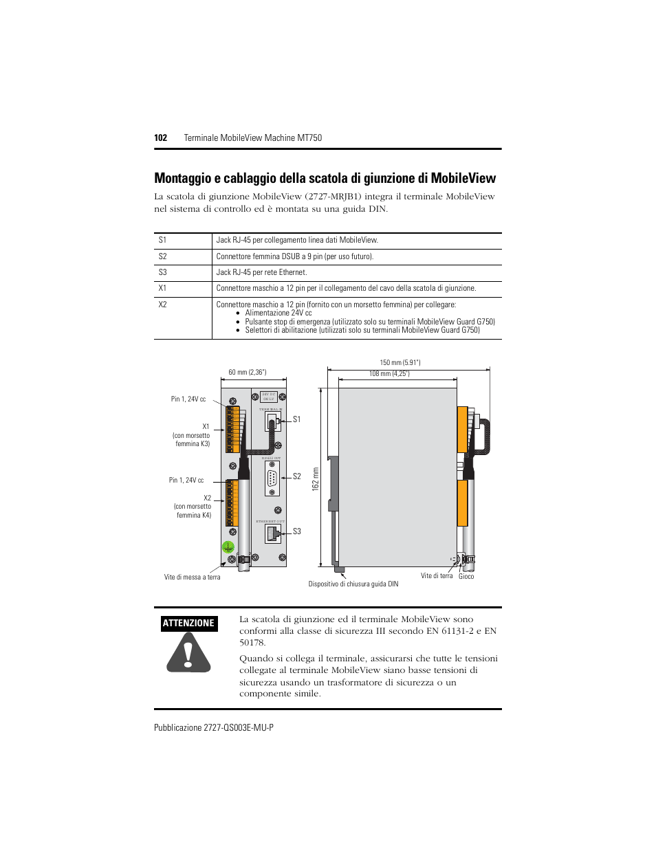 Attenzione | Rockwell Automation 2727-M7P20D1P1, -M7P20D1Q2, -M7P20D1Q3 MobileView Machine Terminal MT750 Quick Start User Manual | Page 102 / 148