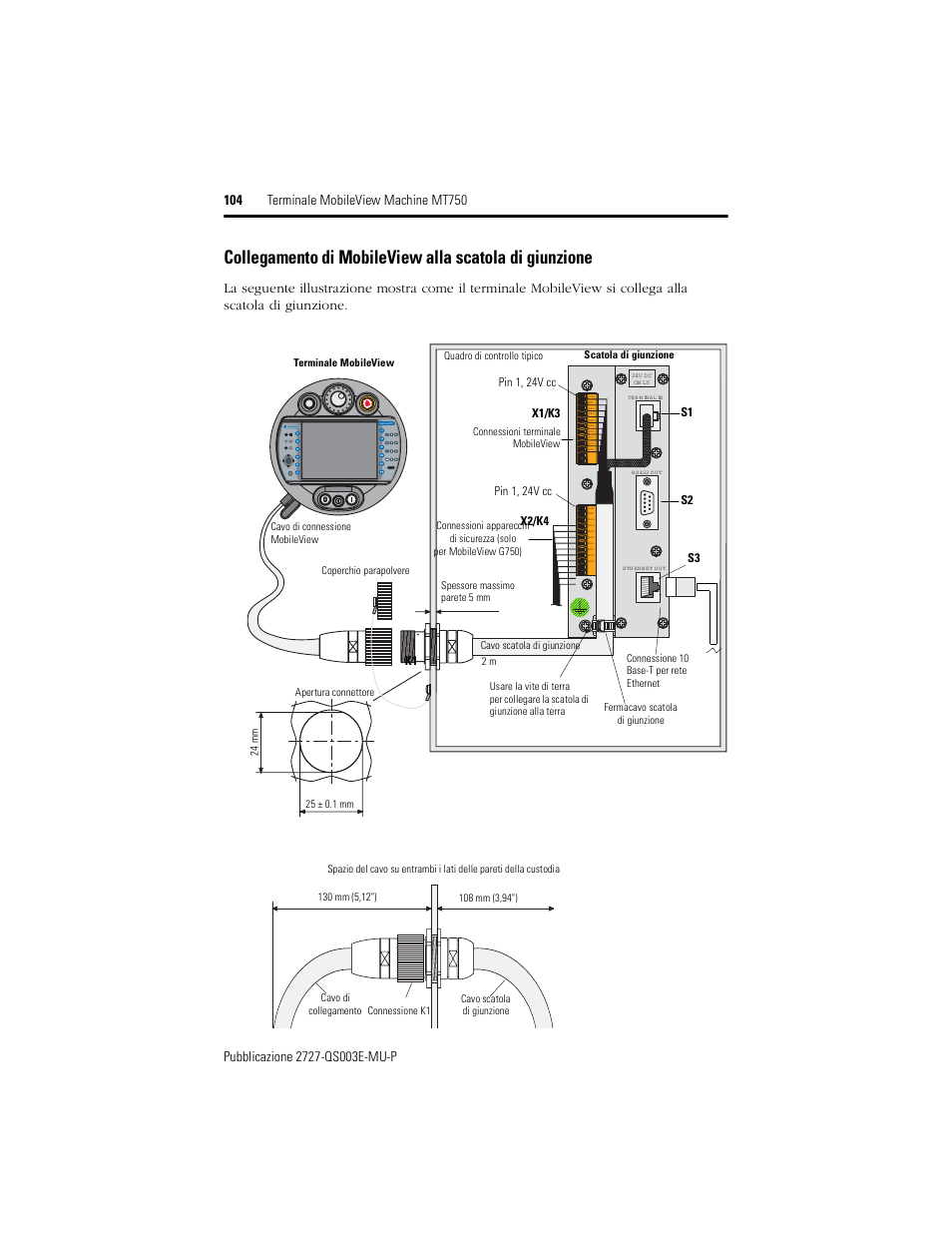 Ru n er ro r, X1/k3, X2/k4 | Pin 1, 24v cc, S1 s2 s3 k1 | Rockwell Automation 2727-M7P20D1P1, -M7P20D1Q2, -M7P20D1Q3 MobileView Machine Terminal MT750 Quick Start User Manual | Page 104 / 148