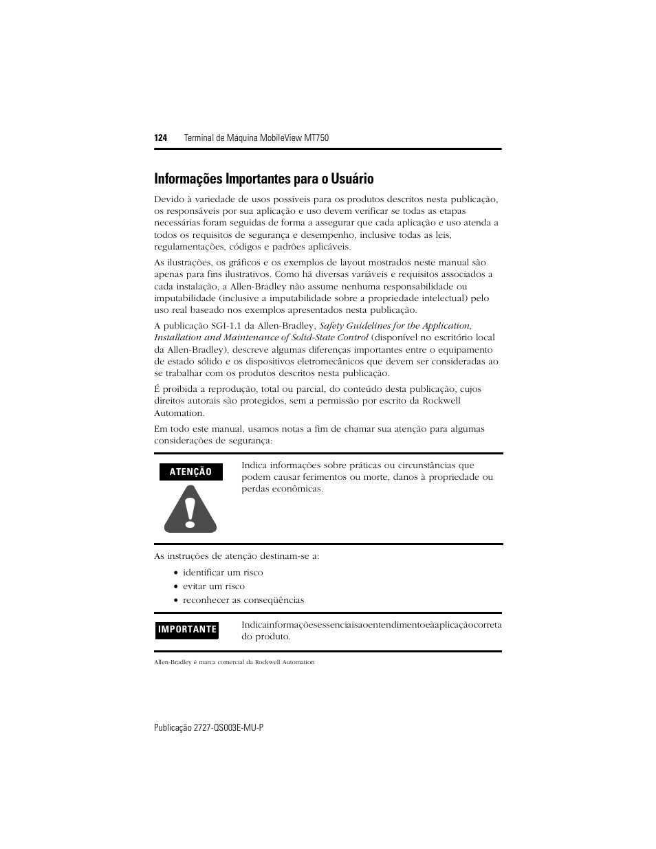 Informações importantes para o usuário | Rockwell Automation 2727-M7P20D1P1, -M7P20D1Q2, -M7P20D1Q3 MobileView Machine Terminal MT750 Quick Start User Manual | Page 124 / 148