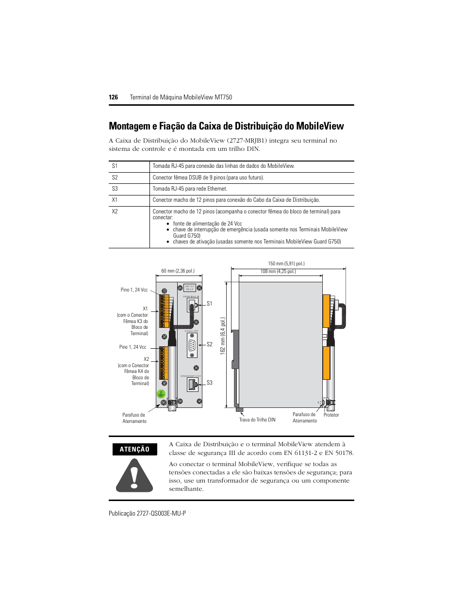 Atenção | Rockwell Automation 2727-M7P20D1P1, -M7P20D1Q2, -M7P20D1Q3 MobileView Machine Terminal MT750 Quick Start User Manual | Page 126 / 148