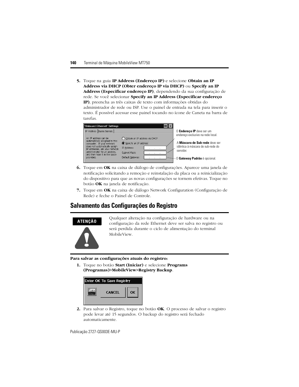 Salvamento das configurações do registro | Rockwell Automation 2727-M7P20D1P1, -M7P20D1Q2, -M7P20D1Q3 MobileView Machine Terminal MT750 Quick Start User Manual | Page 140 / 148