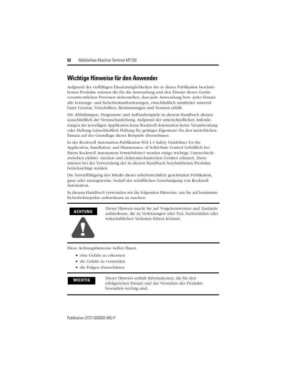 Wichtige hinweise für den anwender | Rockwell Automation 2727-M7P20D1P1, -M7P20D1Q2, -M7P20D1Q3 MobileView Machine Terminal MT750 Quick Start User Manual | Page 52 / 148