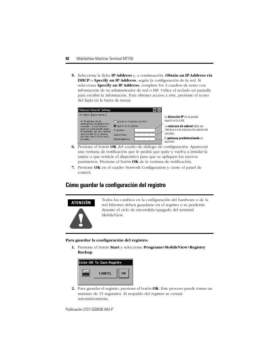Cómo guardar la configuración del registro | Rockwell Automation 2727-M7P20D1P1, -M7P20D1Q2, -M7P20D1Q3 MobileView Machine Terminal MT750 Quick Start User Manual | Page 92 / 148