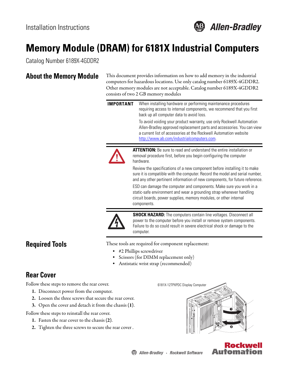 Rockwell Automation 6189V-CFSSD16GB Memory Module (DRAM) for 6181X Industrial Computers User Manual | 2 pages