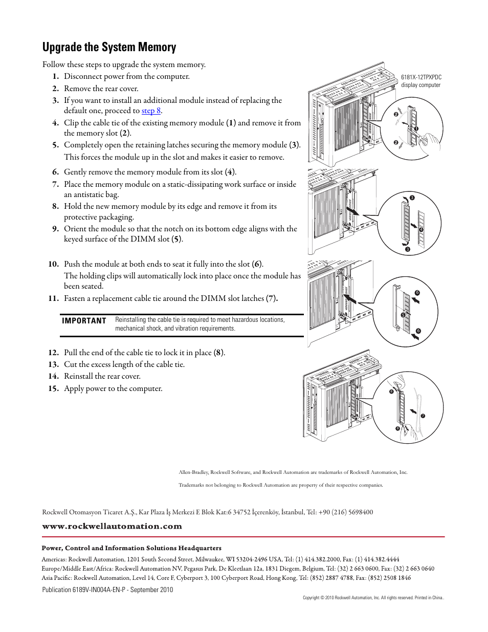 Upgrade the system memory | Rockwell Automation 6189V-CFSSD16GB Memory Module (DRAM) for 6181X Industrial Computers User Manual | Page 2 / 2