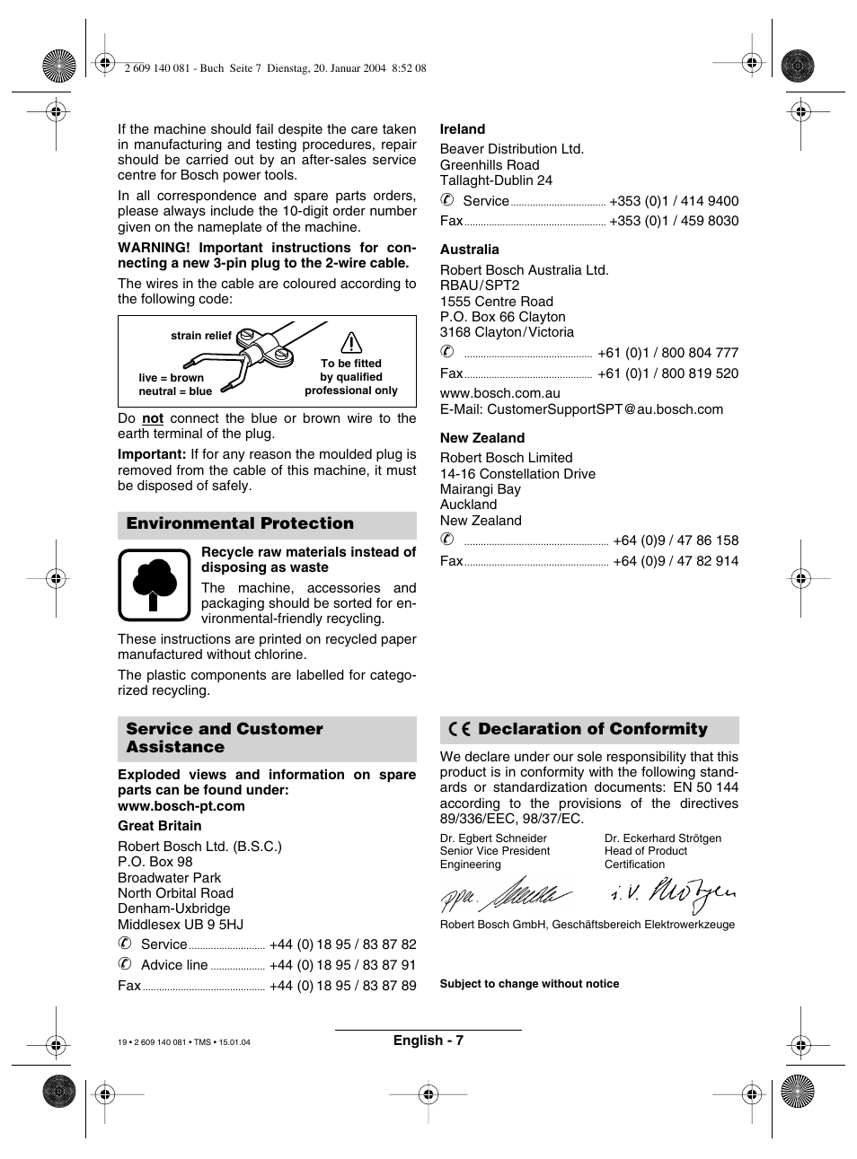 Declaration of conformity | Bosch GWS 6-100 (E) User Manual | Page 11 / 27