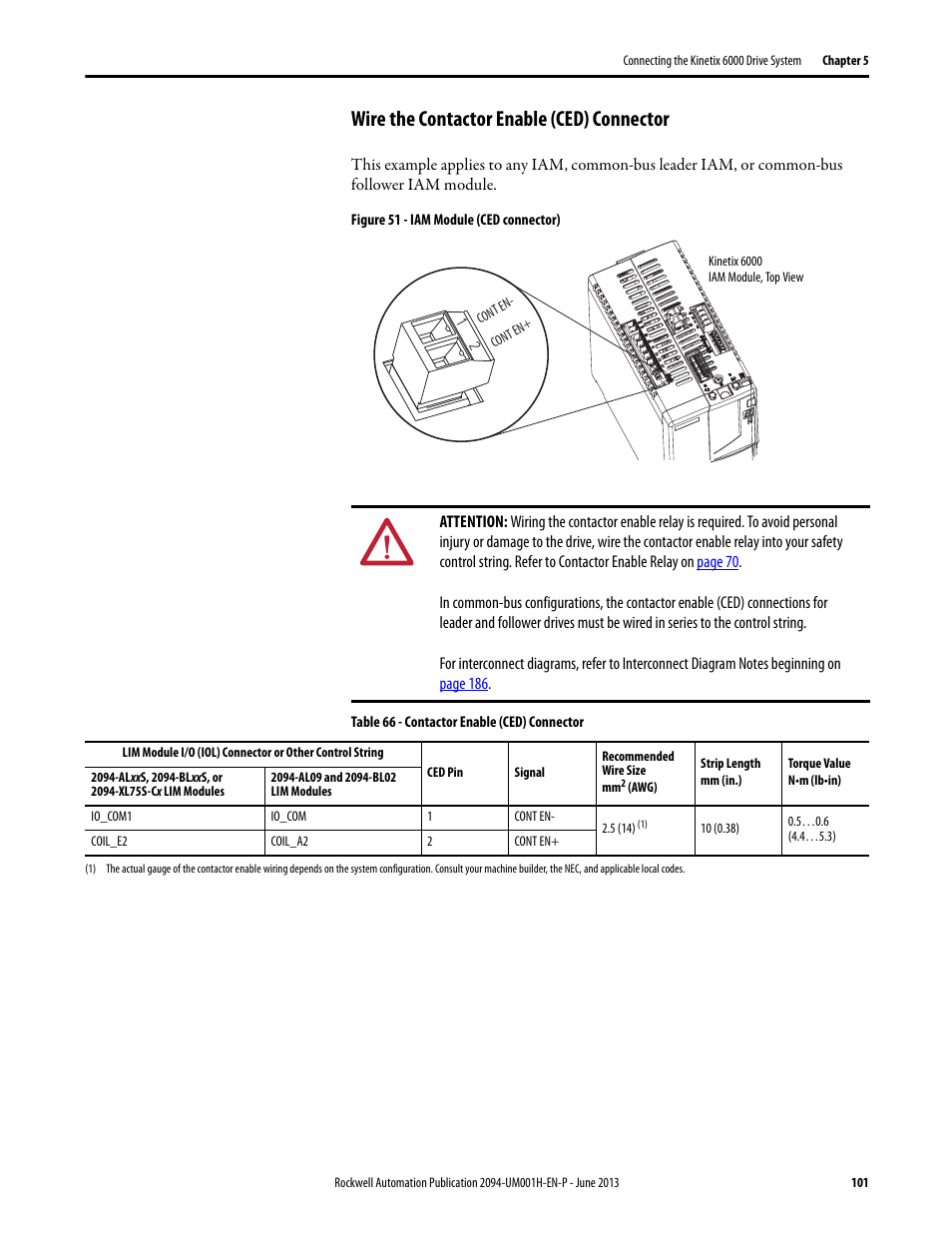 Wire the contactor enable (ced) connector | Rockwell Automation 2094-xMxx-S Kinetix 6000 Multi-axis Servo Drives User Manual User Manual | Page 101 / 286