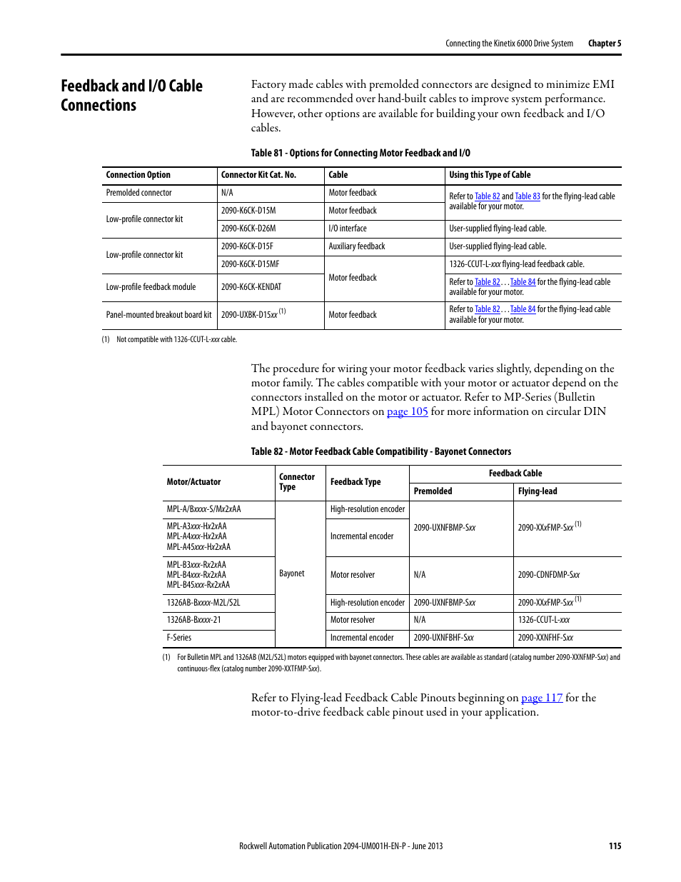 Feedback and i/o cable connections | Rockwell Automation 2094-xMxx-S Kinetix 6000 Multi-axis Servo Drives User Manual User Manual | Page 115 / 286