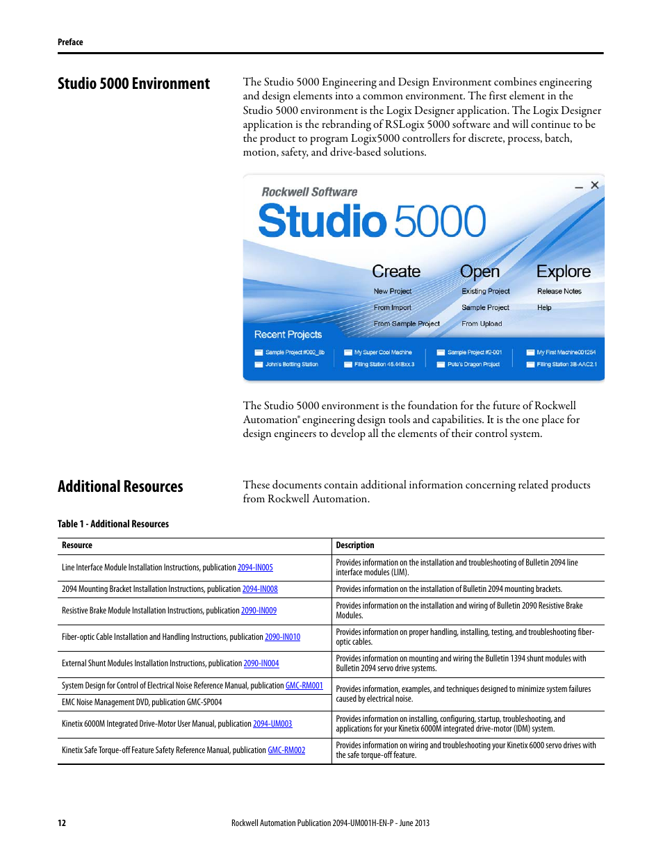 Studio 5000 environment, Additional resources, Studio 5000 environment additional resources | Rockwell Automation 2094-xMxx-S Kinetix 6000 Multi-axis Servo Drives User Manual User Manual | Page 12 / 286