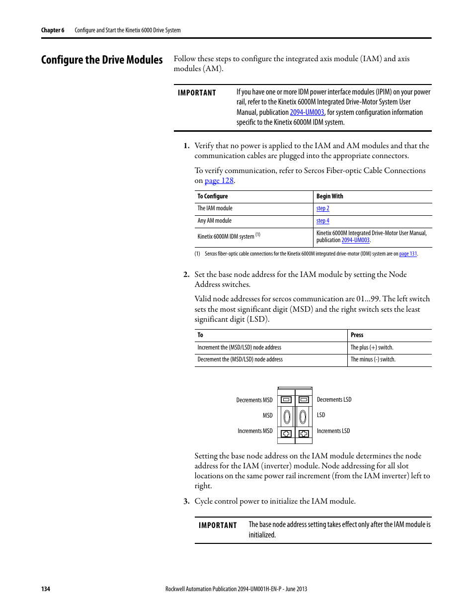 Configure the drive modules | Rockwell Automation 2094-xMxx-S Kinetix 6000 Multi-axis Servo Drives User Manual User Manual | Page 134 / 286