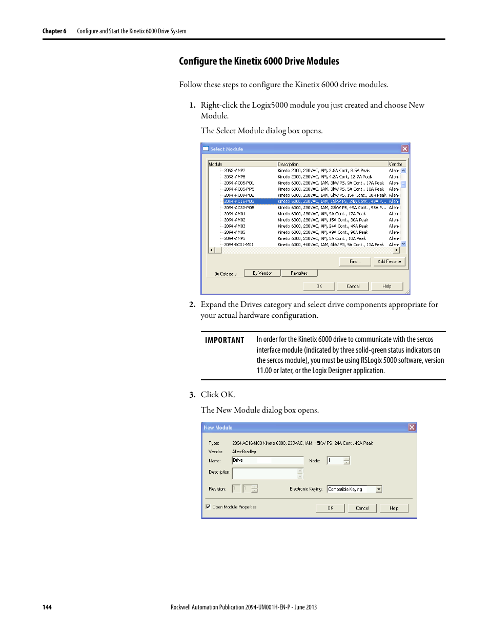 Configure the kinetix 6000 drive modules | Rockwell Automation 2094-xMxx-S Kinetix 6000 Multi-axis Servo Drives User Manual User Manual | Page 144 / 286