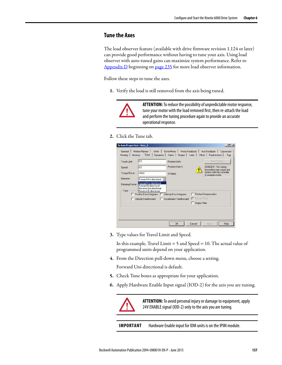 Tune the axes | Rockwell Automation 2094-xMxx-S Kinetix 6000 Multi-axis Servo Drives User Manual User Manual | Page 157 / 286