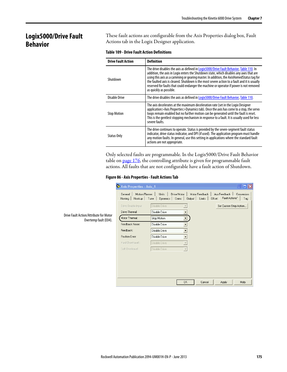 Logix5000/drive fault behavior | Rockwell Automation 2094-xMxx-S Kinetix 6000 Multi-axis Servo Drives User Manual User Manual | Page 175 / 286