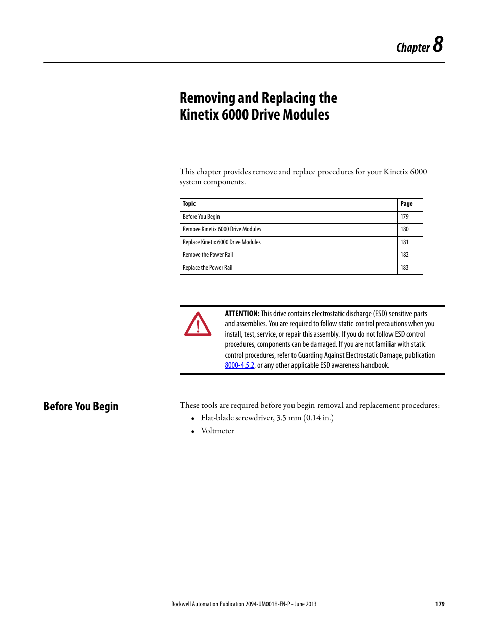 Before you begin, Chapter 8, Chapter | Rockwell Automation 2094-xMxx-S Kinetix 6000 Multi-axis Servo Drives User Manual User Manual | Page 179 / 286